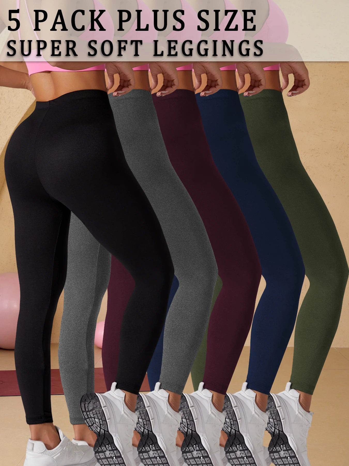 Plus Size 5 Pack Super Soft Sport Leggings For Women  No See Through Workout Running Yoga Athletic Leggings RUNNING.
