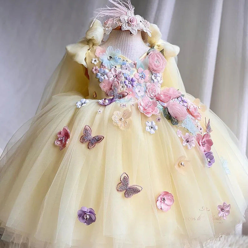 Luxuriöses und elegantes Schmetterlingsmädchen-Prinzessinnenkleid für 0–6 Jahre, formelle Jubiläumsfeier, flauschiges Kleid, Modellkunst, Aufführung.