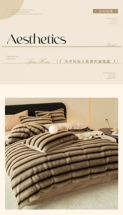 Winter Thick Warm Luxury Bedding Set Include Quilt Cover Sheet Pillowcase Solid Color Coral Velvet Soft Queen Duvet Cover Set