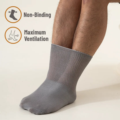 6Pairs Comfortable and Supportive Diabetic Socks for Men Moisture wicking Fabric Non-binding Top business socks.