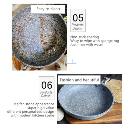 Durable Stone Frying Pan28/26/24/20cm Wok Non-stick Pan Skillet Cauldron Induction Cooker Pans Pancake Egg Gas Stove Home.