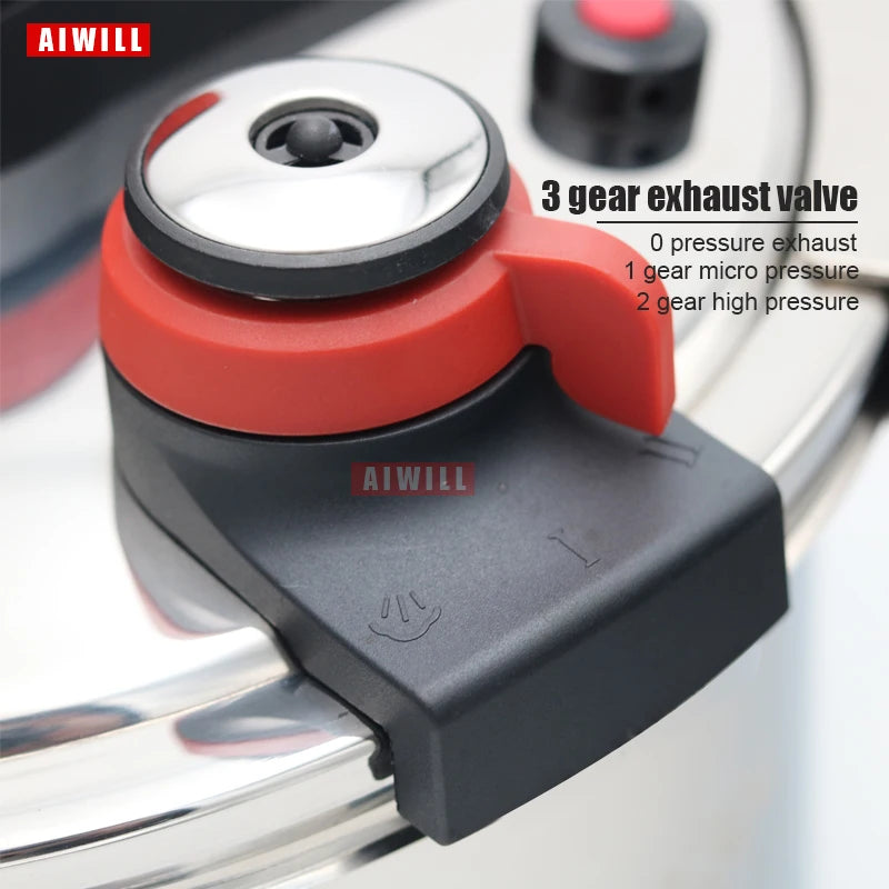 AIWILL 2L/6L/8L 3Gear Pressure Cooker 304 Stainless Steel Multifunctional Pressure-Limited Explosion-proof Quickly Cooking.
