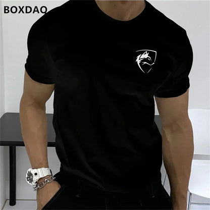 Summer Men's Fashion T-Shirts Short Sleeve Simple Wolf Badge Printing Streetwear Male T Shirt Trend O-Neck Casual Tops Plus Size.
