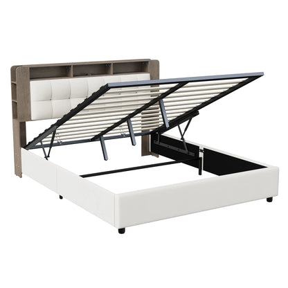 Lazyspace Samt-Rückenlehne, Holzlatten, hydraulisches Bett mit Bettkasten, Einzel- und Doppel-RGB-LED-Polsterbett, Bettrahmen