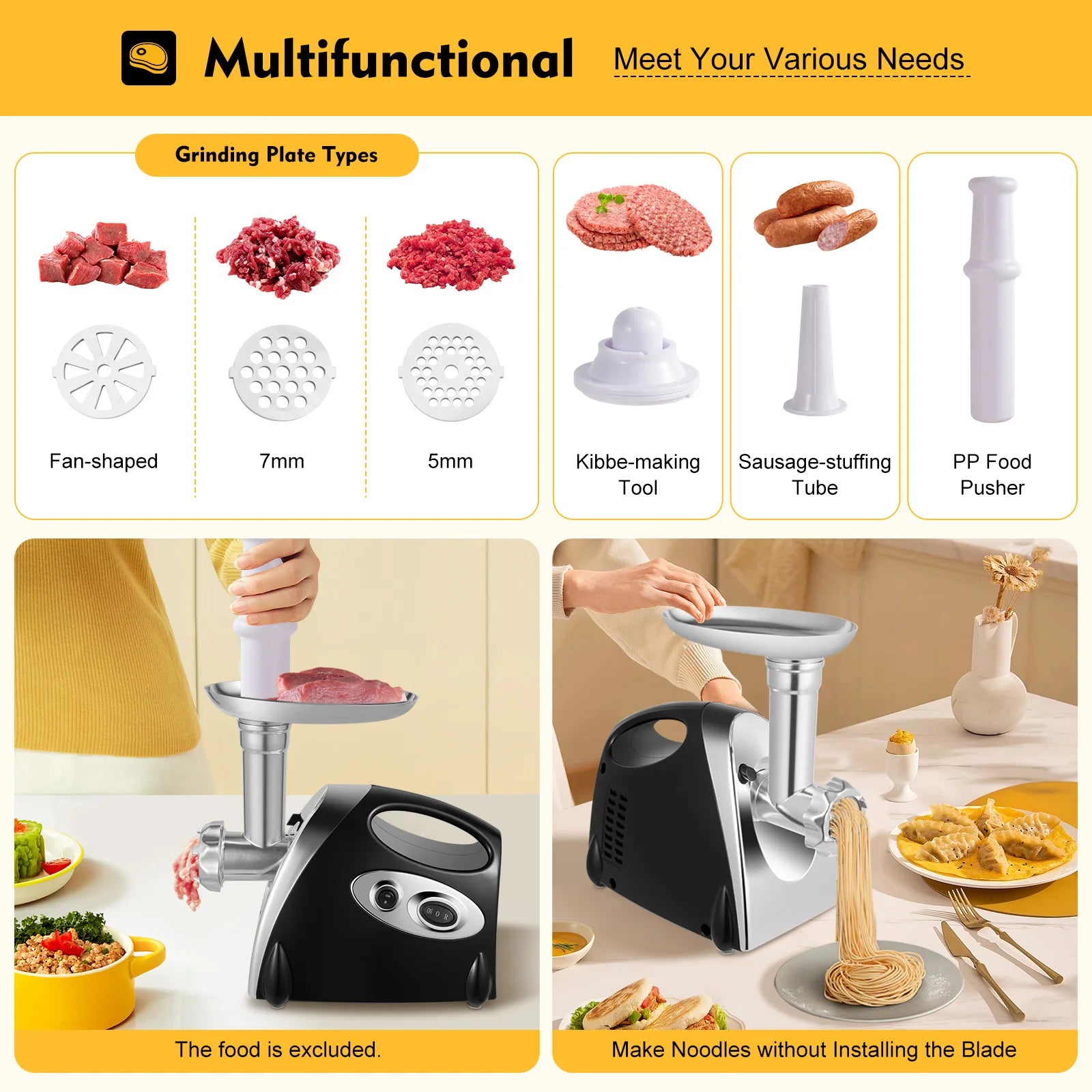 800W Stainless Steel Electric Meat Grinder with Sausage Filler Professional Kitchen Equipment.