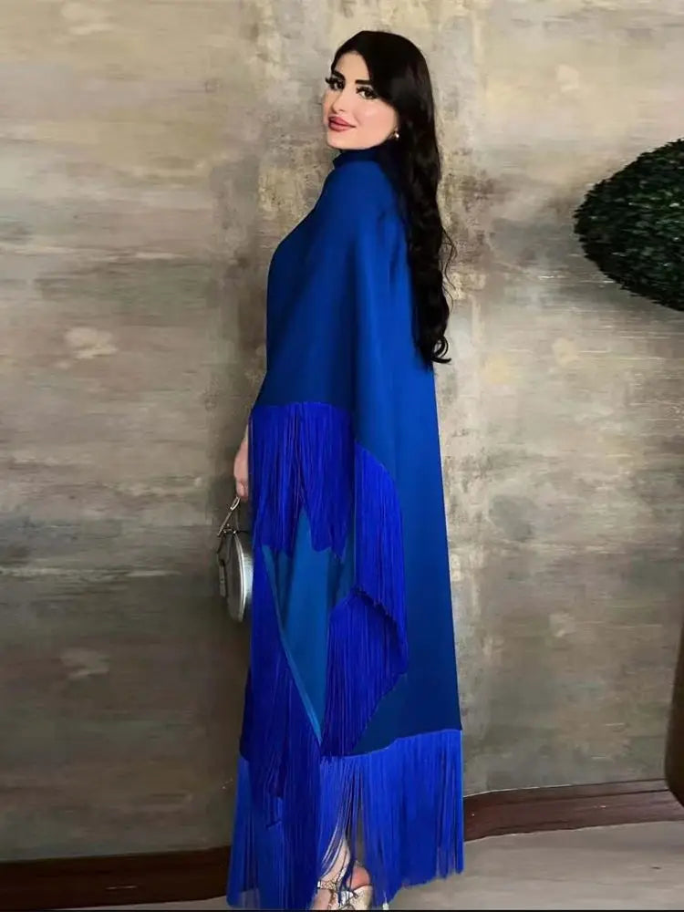 Eid Satin Luxury Green White Black Pink Khimar Tassel Butterfly Batwing Abaya For Women Islam Muslim Maxi Dress Kaftan Kebaya.