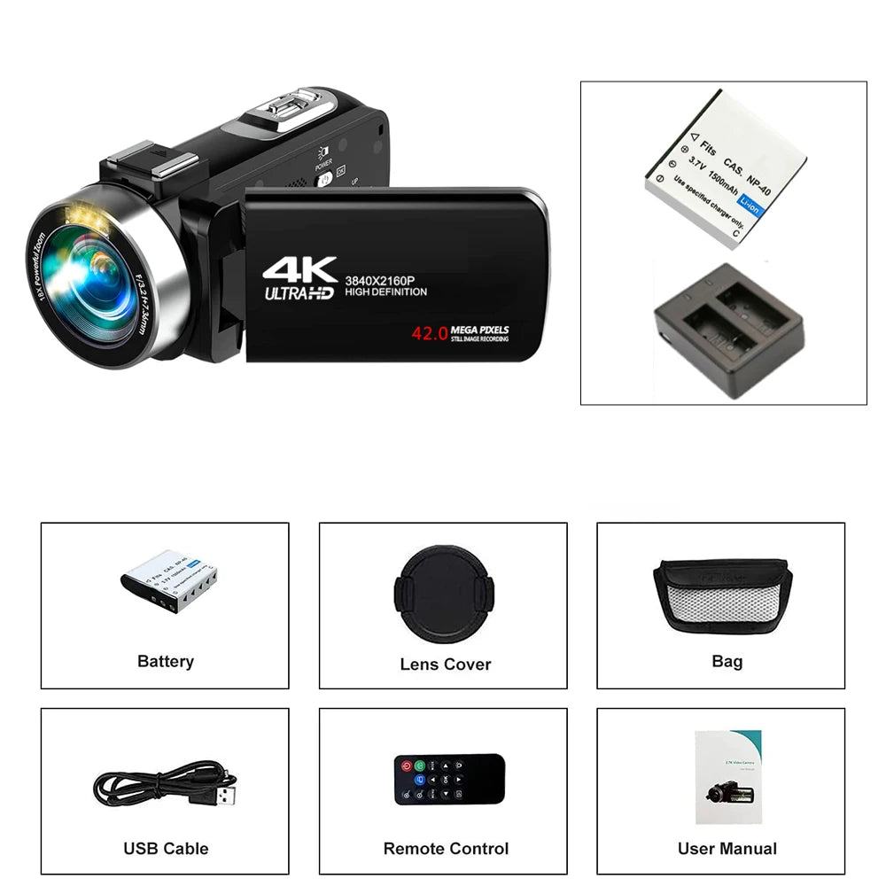 4K Portable Digital photography Camera 2 in1 Photo Video Record DV Travel Video Camera 18X Zoom 3'' Rotatable Screen With Flash.