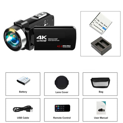 4K Portable Digital photography Camera 2 in1 Photo Video Record DV Travel Video Camera 18X Zoom 3'' Rotatable Screen With Flash.