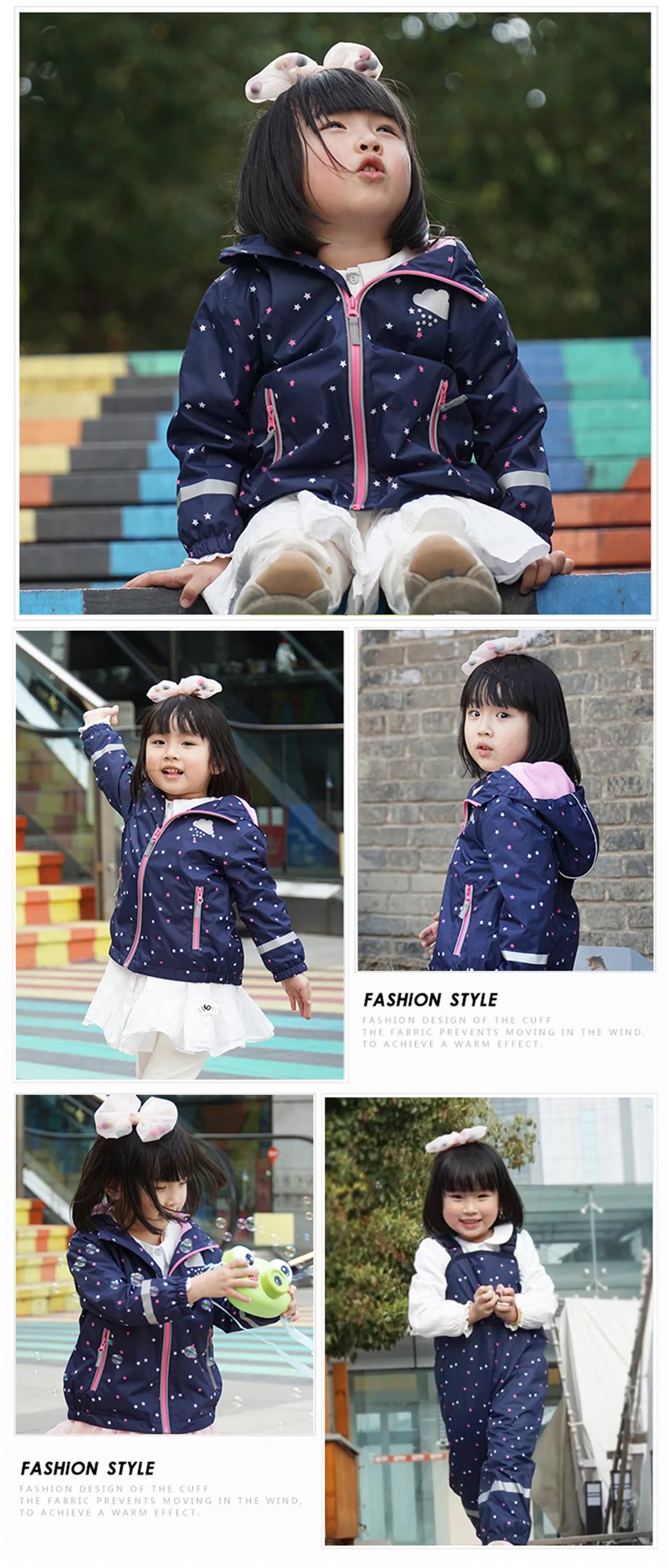 HONEYKING Children's Clothing Sets Raincoat Suit Baby Waterproof Overalls Pants Girls Jumpsuit For Kids Jacket And Trousers Set.