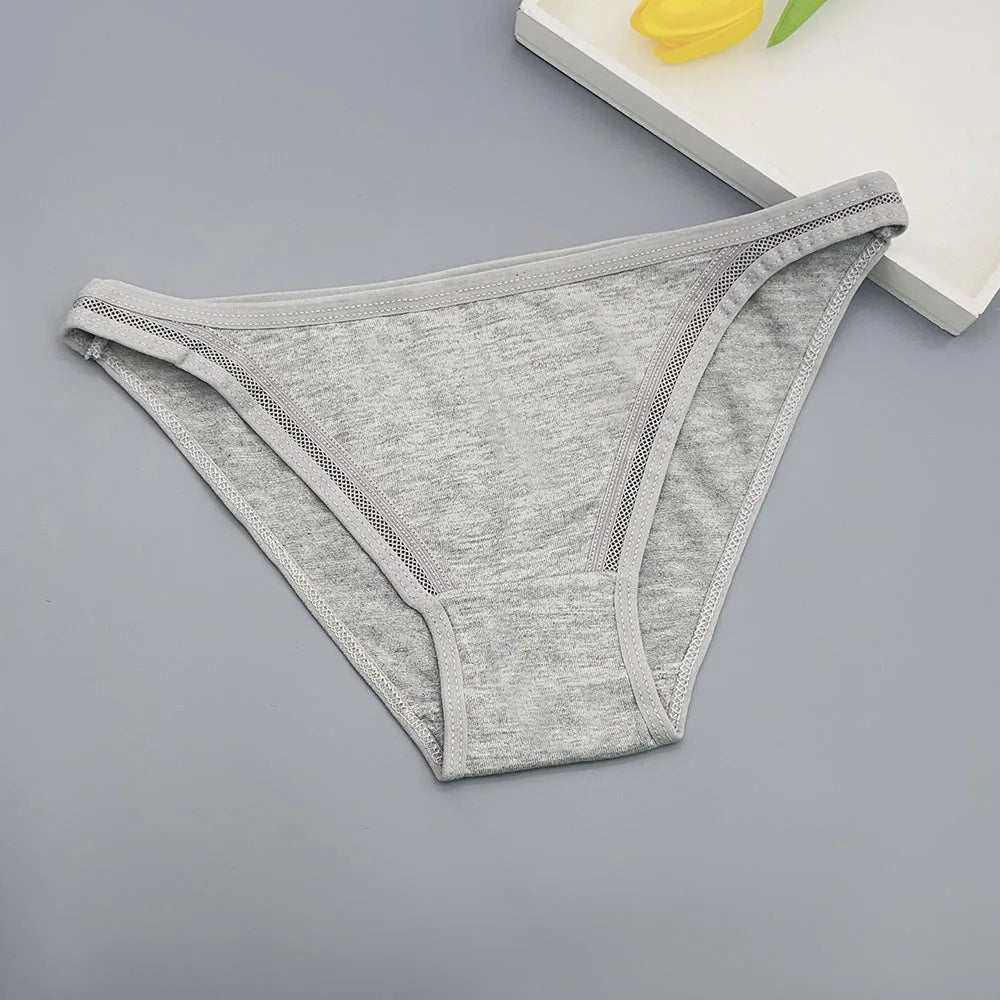 Moonflame 12Pcs Wholesale Women Cotton Panties Sexy Low-Waist Lingerie Female Elastic Soft Underwear Solid Color Underpant.
