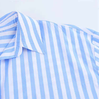 women's striped loose shirt with collar decoration for spring and summer new casual women's clothing.