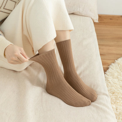 10Pairs Retro Women Cotton Loose Socks Autumn Winter Knitting Solid Color Long Black Pink Korean Japanese Student Girls.