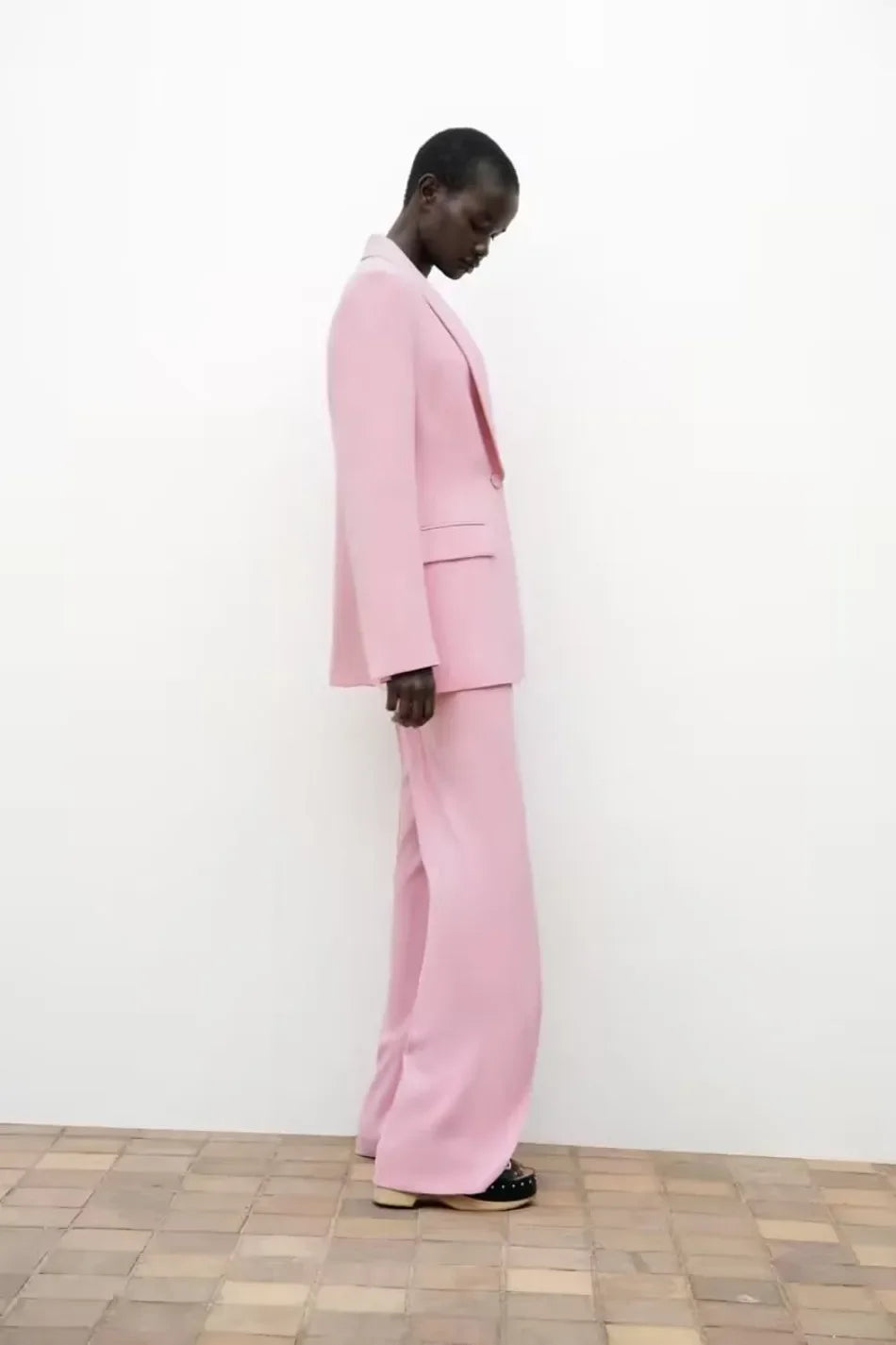 Women's Blazer New Spring Elegant Casual Office Lady Pink Jacket Coat Fashion High Waist Loose Wide Leg Trousers Pant Suit.