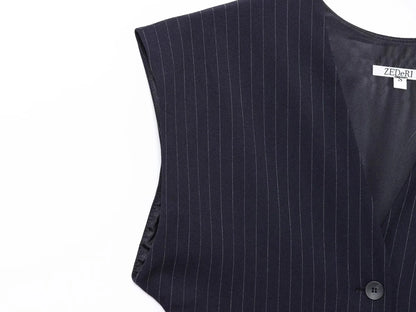 ZERAINS Autumn women's sleeveless V-neck short vest loose fit with waistband pleated high waisted pants set.