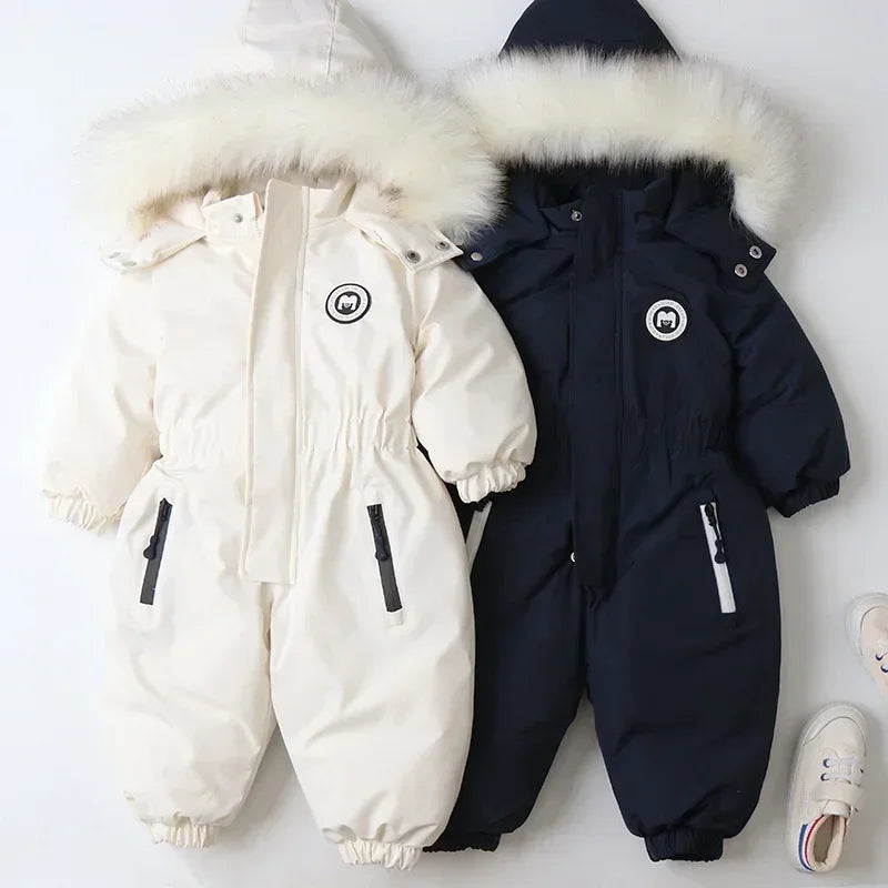 Plus Dicke Samt Bodys Kleidung Winter Baby Wasserdicht Mit Kapuze Einteiliges Mädchen Jungen Overalls Ski Anzug Infant Dicke Warme strampler.