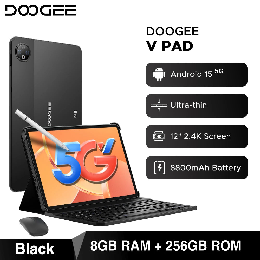 DOOGEE V Pad 2 In 1 5G Tablet 12" Screen Dimensity 7050 Android 15 32GB RAM (8+24) 256GB ROM8800mAh Battery Ultra-thin Smart Pad