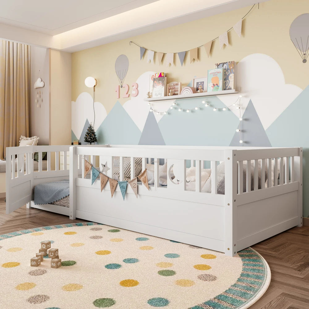 Panelbett 140 x 190 cm großes Kinderbett mit Gitter, Stern- und Monddekoration, ohne Gitter (ohne Matratze), minimalistischer Stil