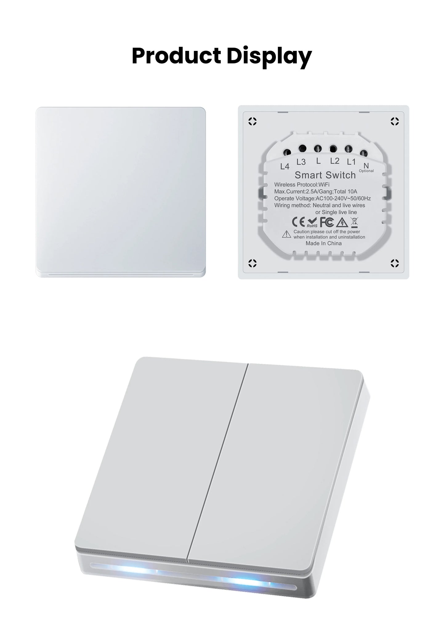 GIRIER Smart Lichtschalter WiFi Druckknopf Wandschalter Neutralleiter erforderlich 1/2/3/4 Gang Funktioniert mit Tuya Alexa Google Home