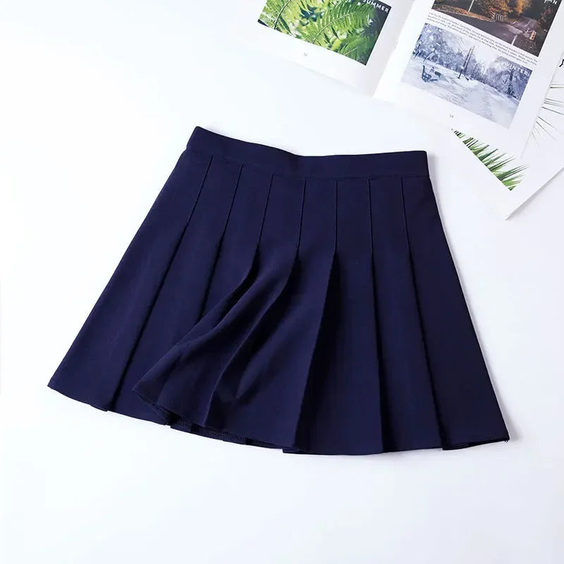 Women Harajuku Sweet Fresh Feeling High Waist Pleated Skirt Elastic Waist Cross Embroidery Skirt Pleated Skirt.