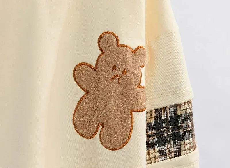 3-14 Years Teenager Girls Outfits Cute Bear Sweatshirt + Plaid Skirt 2Pcs Suit For Girls Birthday Present Children Clothing Sets.