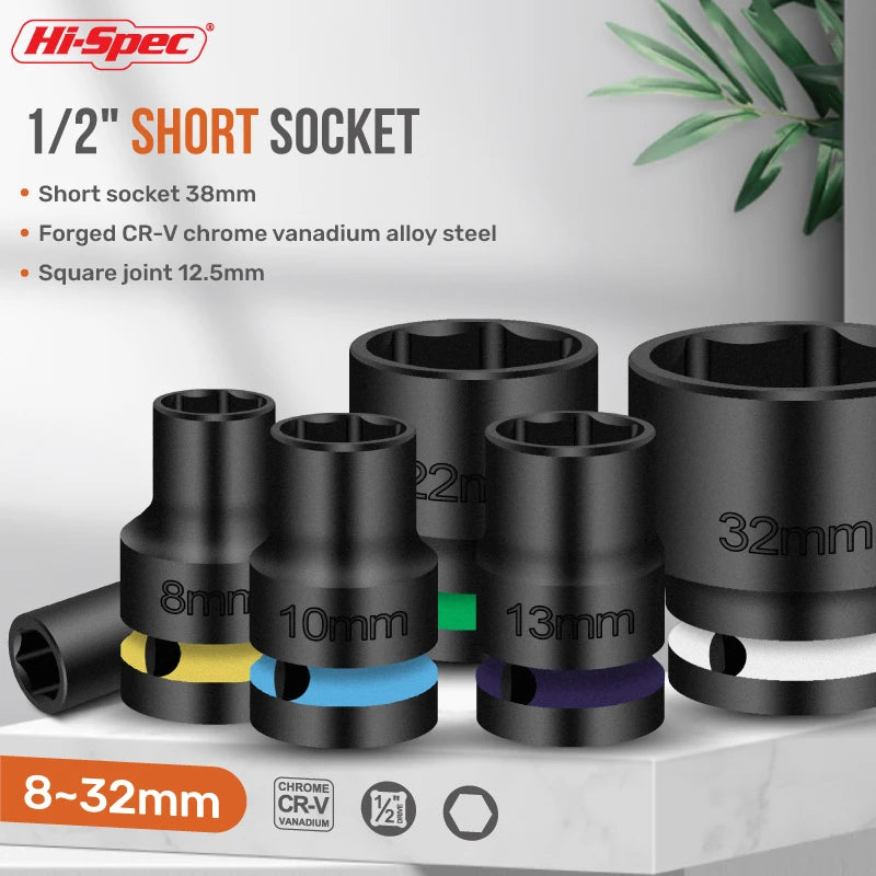 Hi-Spec 1/2" Drive Impact Socket Set Impact Wrench Sockets Cr-mo Hex Sockets CR-V  Handwerkzeuge zum Entfernen großer Innensechskantmutter