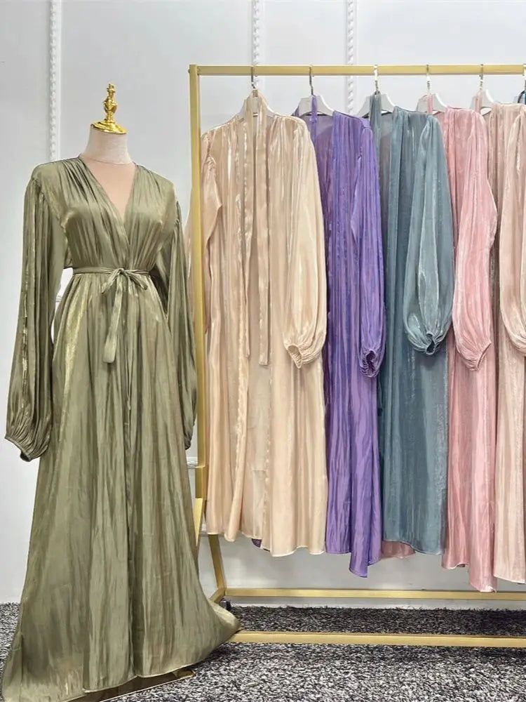 Ramadan Eid Gray Kimono Abaya Damen Dubai Muslim Modest Dresses Islam Prayer Clothes Women Kebaya Kaftan Robe Musulmane Femme.