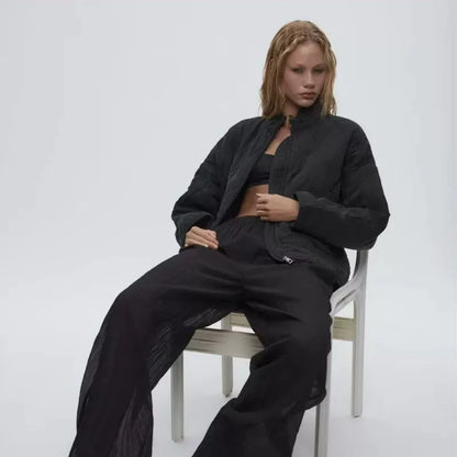 ZW Women's Cotton Jacket  2025 New Arrival Vintage Lenzing Rayon High Collar Large Pocket Decorative Quilted Coat for Women.