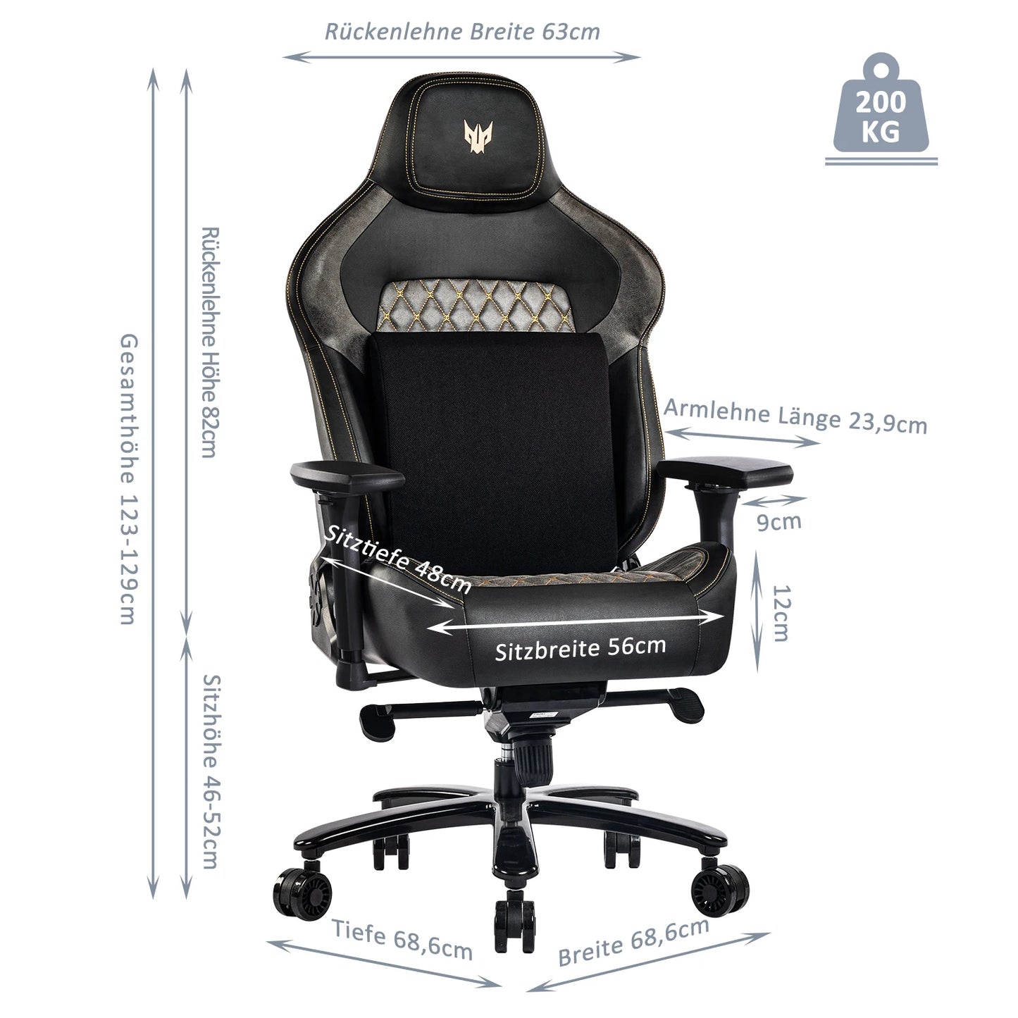 Gaming-Stuhl, Tragkraft 200 kg, verstellbare Armlehnen, 4D-Gaming-Stuhl mit Lordosenstütze, Chefsessel, ergonomischer Bürostuhl