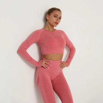 Solid Color Sexy Seamless Yoga Long Sleeves for Woman Slim Casual Sports Running Gym Workout Top Quick Drying Fitness Top