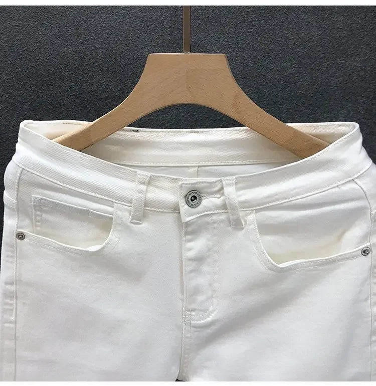 High-End Slim Fit Black White Men's Jeans Elastic Straight Leg Summer Thin Denim Casual Fashion Brand AE Stock Origin China