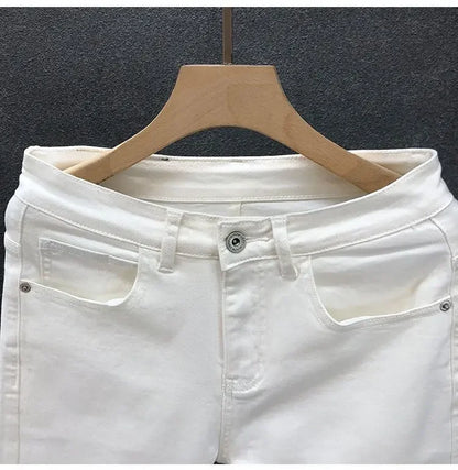 High-End Slim Fit Black White Men's Jeans Elastic Straight Leg Summer Thin Denim Casual Fashion Brand AE Stock Origin China