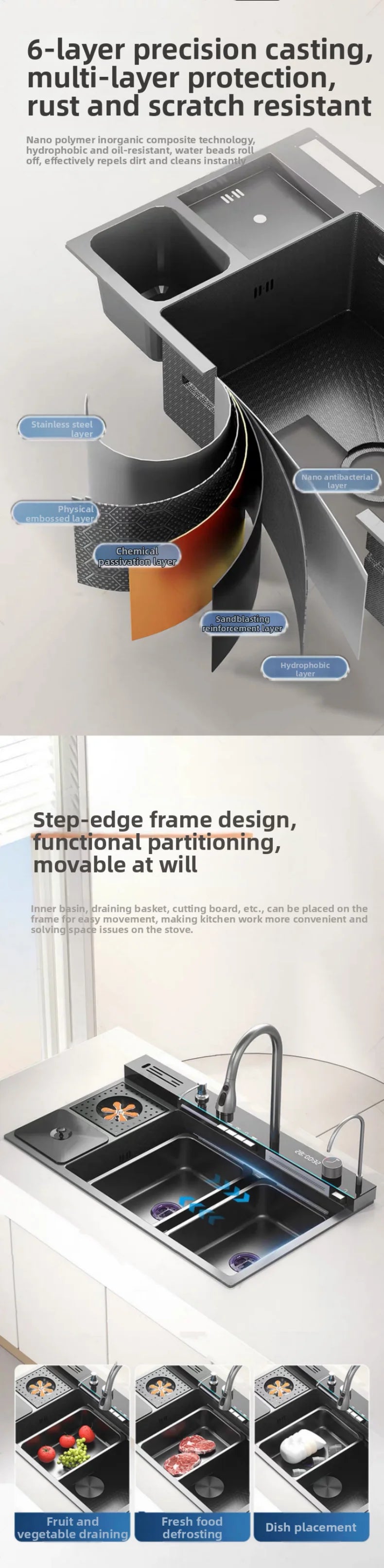 spülbecken küchen new design High-end kitchen sink Knife holder with integrated whale-shaped faucet storage trash can 82*48cm