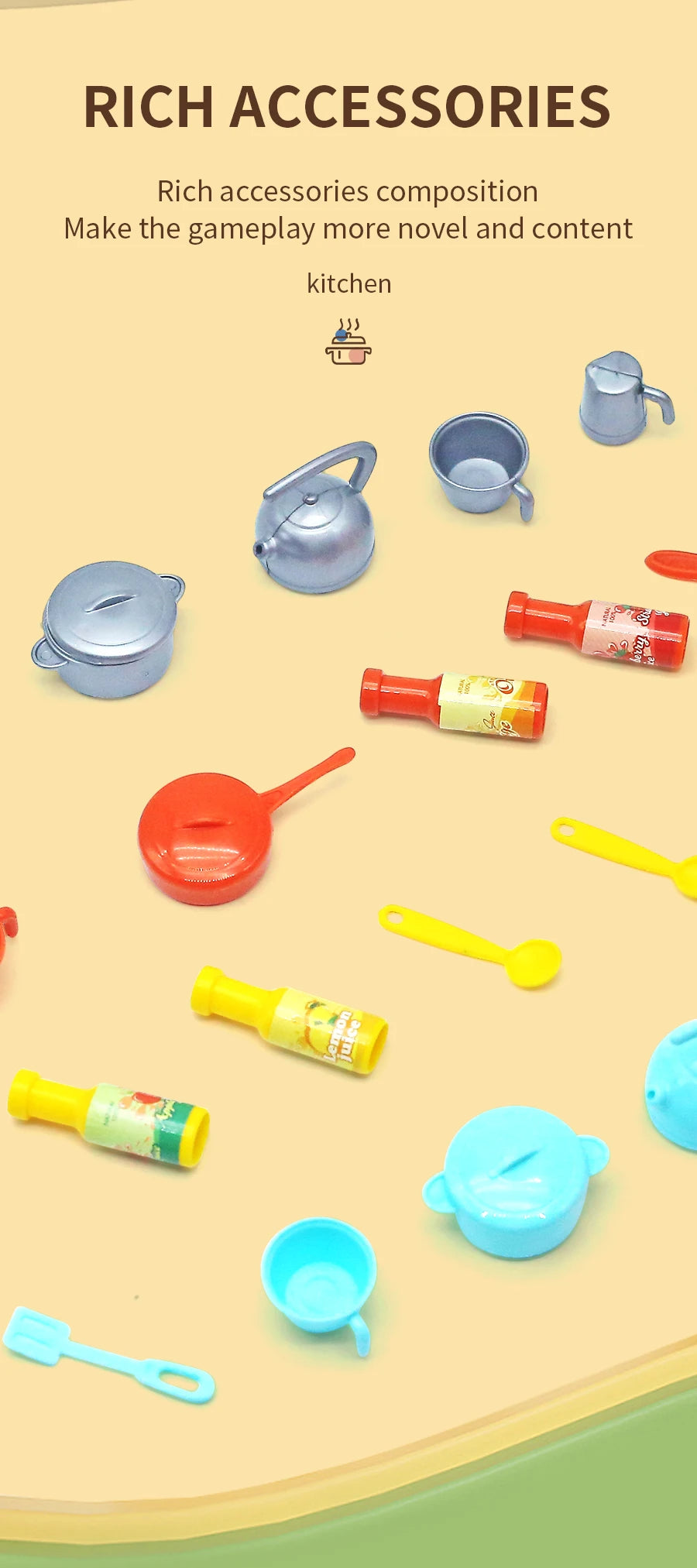 DIY Kid Play House Simulation Kitchen Pretend Toys Kitchenware Lighting and Sounds Cooking Game Set Children Fun Educational Toy.