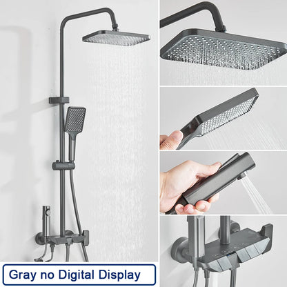 Rozin Black Smart Digital Display Shower Faucet Set Piano Style Rainlfall Bathroom System Grey Digital Mixer Tap Bidet Shower