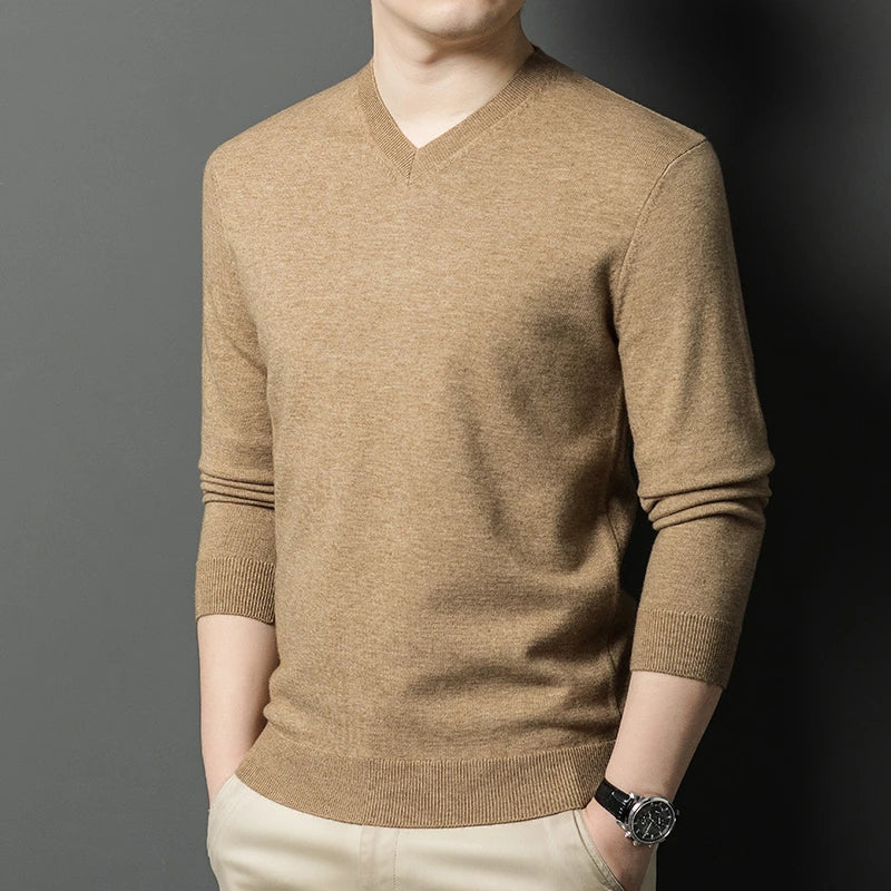 New Sweatwear Men's V Neck Basic Solid Color Sweaters Round Neck Elastic Pullovers Warm Autumn Knitted Oversized Sweater Men.