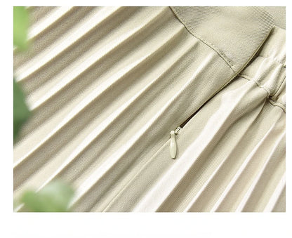 Looks Thin Pleated Skirt 2025 New High Waist A-line Skirt Mid-length Big Size Plaid Skirt Long Pleated Skirt Length 75-90cm.