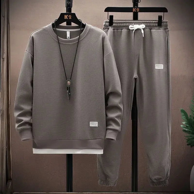 New Autumn Men's Fashion Sportswear Set Long Sleeve T-Shirt And Long Pants Casual Trendy Marbled Pattern Clothing Ensemble.