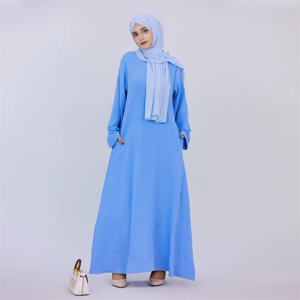 Ramadan Eid Solid Linen Dubai Abaya Turkey Islam Muslim Modest Dress Kaftan Prayer Clothes For Women Kebaya Robe Femme Musulmane