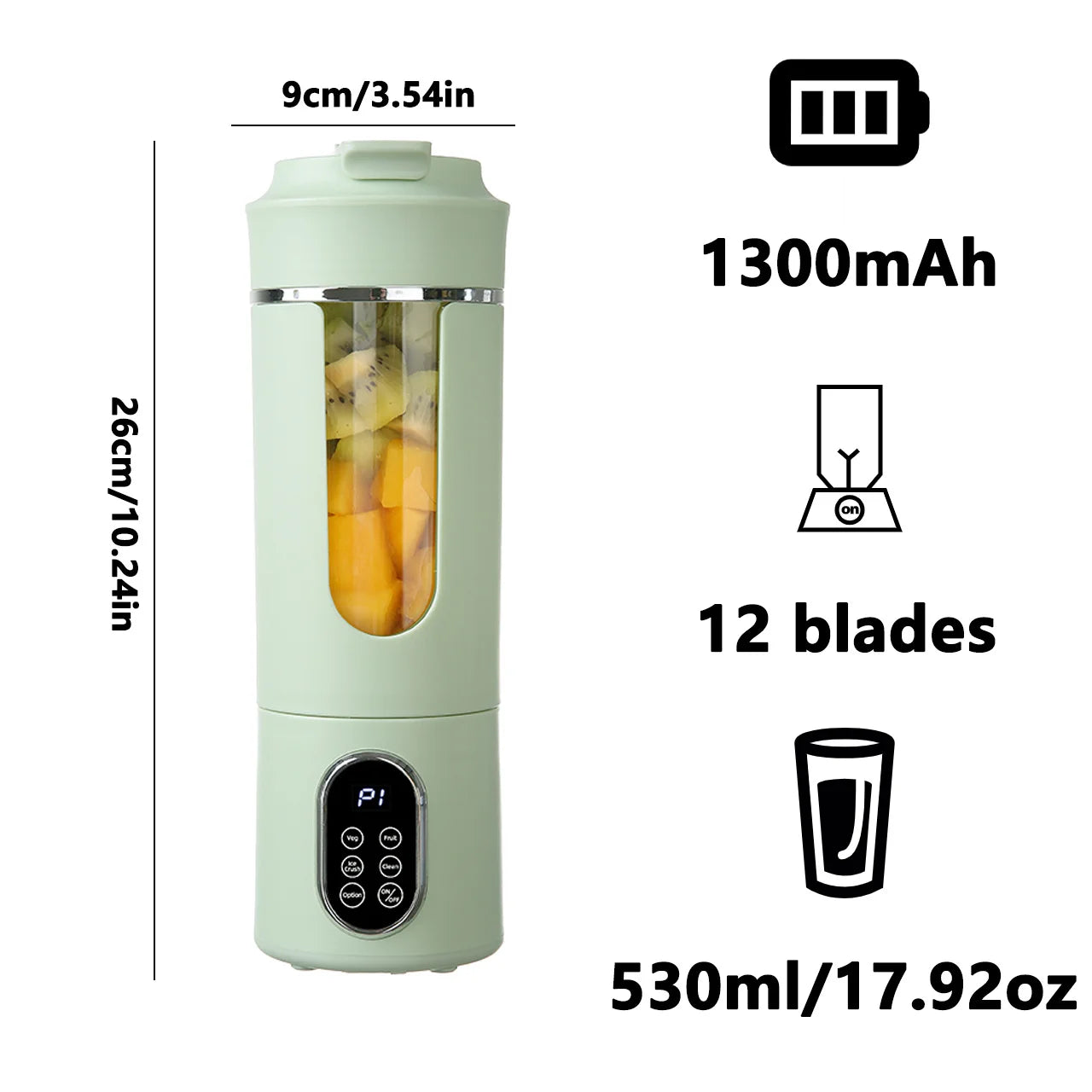 New 530ml Portable Juicer Wireless USB Charging Crushed Ice Electric Juicing 12 Blade 4 Gears 7.4V Mini Fresh Juice Blender.