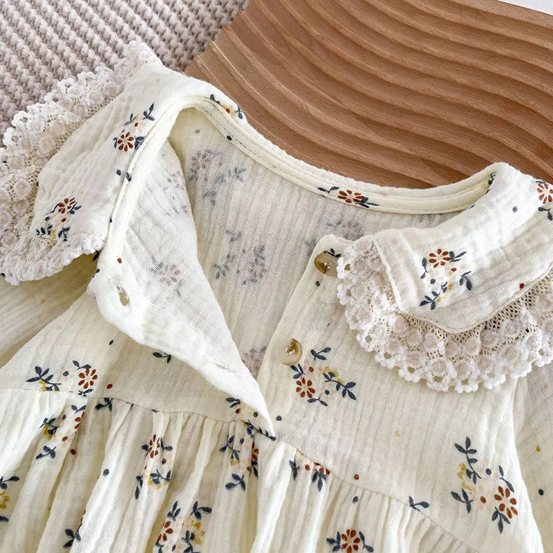 2023 frühjahr Neue Baby Kleidung Floral Body für Kleinkind Mädchen Kleinkind Peter Pan Kragen Langarm Ein Stück mit Hut 0-2 Y.