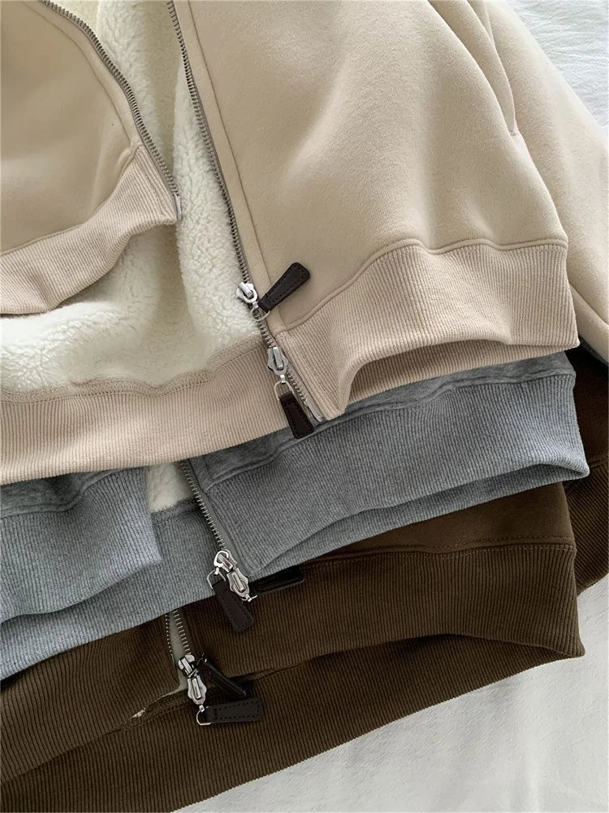 Women Autumn Winter Sweatshirt Coat Zip Up Solid Long Sleeve Stand Neck Jacket Lady Fashion Casual Street Vintage Coats Outwear.