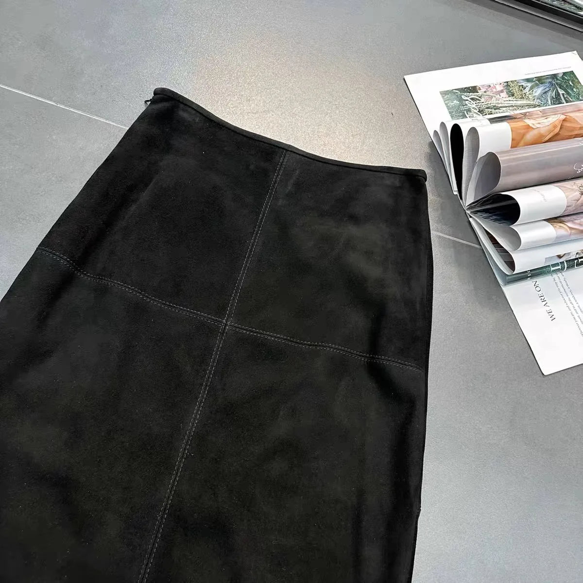 Retro High Grade Suede Real Leather Long Skirt 80cm For Women Upgraded Imported  Jupe Back Split Waist Loop Faldas Ankle-Length.