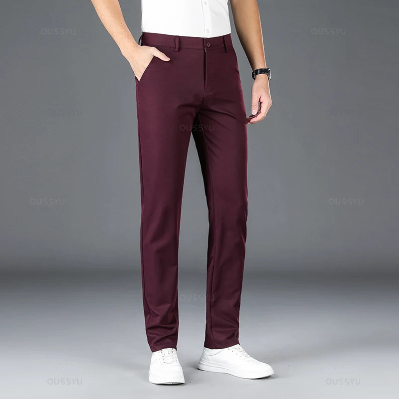 2025 Spring Autumn New Men's Straight Casual Pants Business Fashion Khaki Grey Red Black Solid Color Trousers Plus Size 38 40