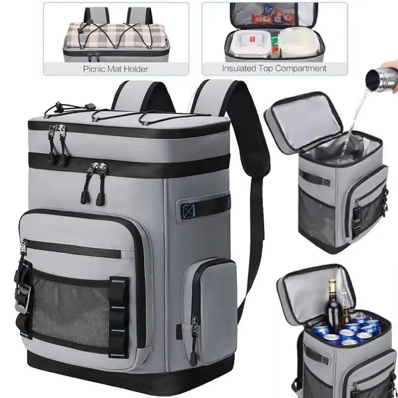 Wasserdichter, isolierter Kühlrucksack, 30 l, großes Fassungsvermögen, Lunch- und Lebensmittelbox, langlebig, Camping-Angelrucksack, Outdoor-Reise-Picknicktasche.