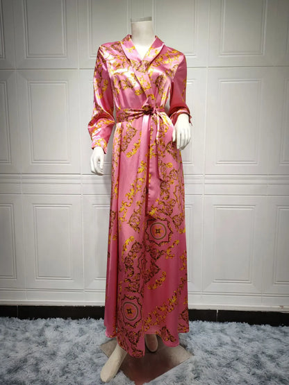 Frühling Muslimische Frauen Kleid Seide Marokkanischen Kaftan Langarm Türkei Dubai Spitze-up Abaya Islamische Kleidung Vestido Indien Kleider 2022.