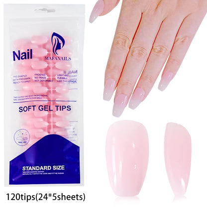 120Pcs=24*5 French Short Square Coffin False Nail White Pink Simple Wearable Fake Nails Glossy Full Cover Press on Nail Tips Art.
