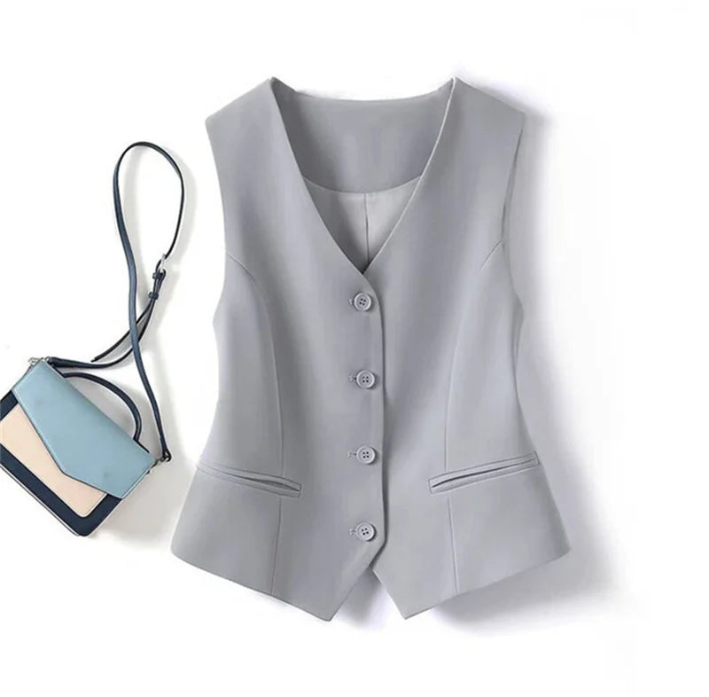 Frühling Sommer Koreanische Mode Weste 2025, Neue Frauen Kurze Mode V-ausschnitt Ärmellose Casual Blazer Weste Mäntel Weibliche Tops