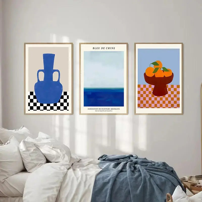 Abstract Blue Geometric Face Lines Canvas Painting Curve Girl Vase Dove Wall Art Posters Print Picture Nordic Bedroom Home Decor.