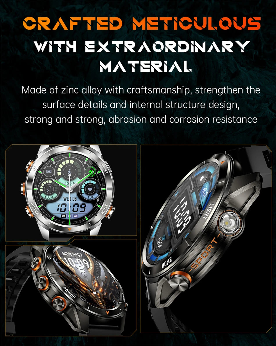 New Outdoor Sport Smart Watch Men 1.46" AMOLED Screen LED Flashlight 515mAh Battery 10ATM Waterproof Bluetooth Call Smartwatch.