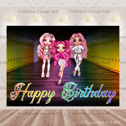 Cartoon Regenbogen Puppe High School Thema Hintergrund Geburtstag Party Dekoration Lieferungen Einweg Tasse Besteck Ballon Baby Geschenk.